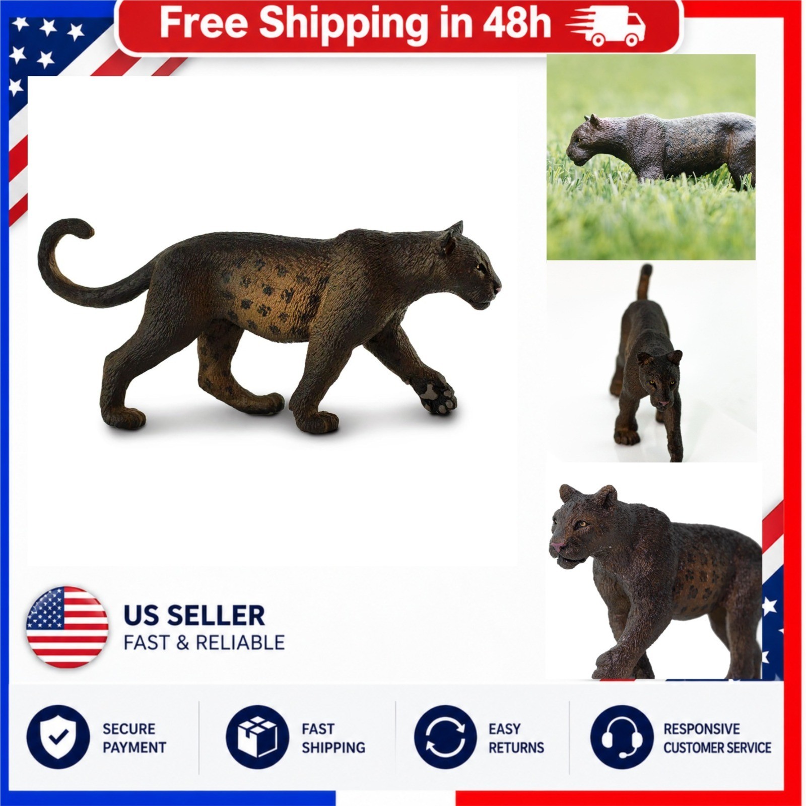 Safari Ltd Black Panther Toy Figure 5 Inch Realistic Wildlife Collectible