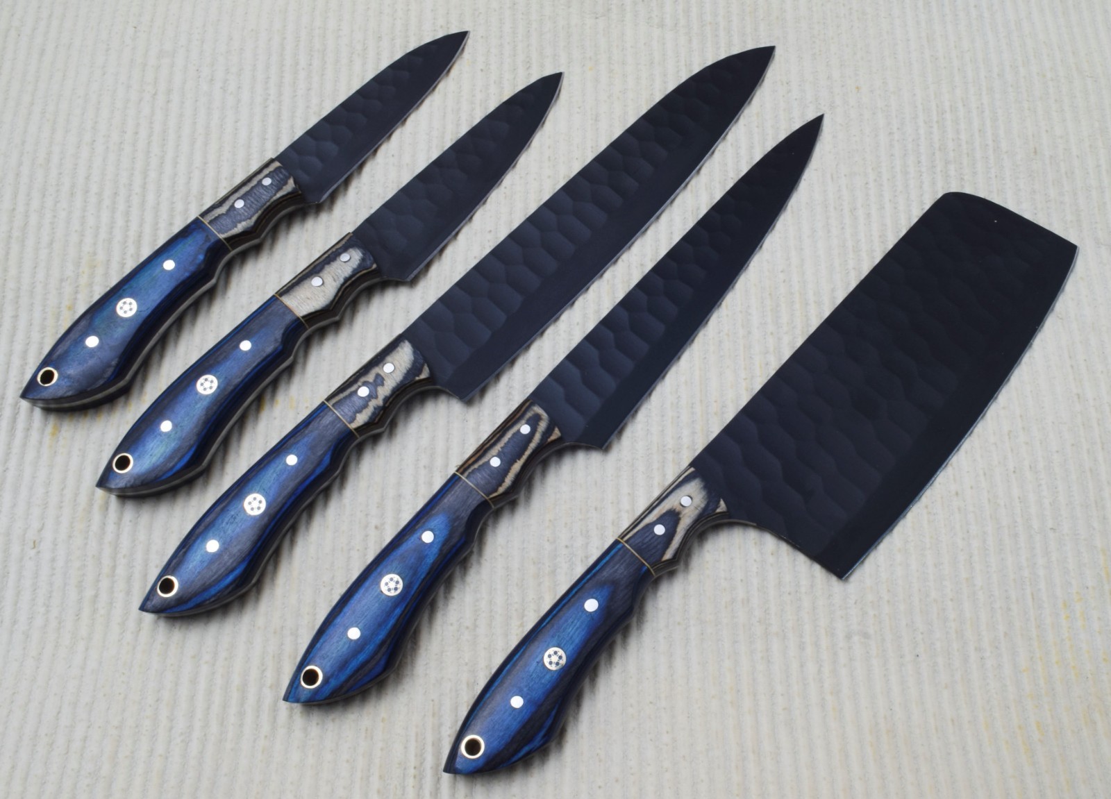 Custom Handmade D2 Steel Chef Set , Hand Forged Damascus 5 pcs Kitchen  # A-15