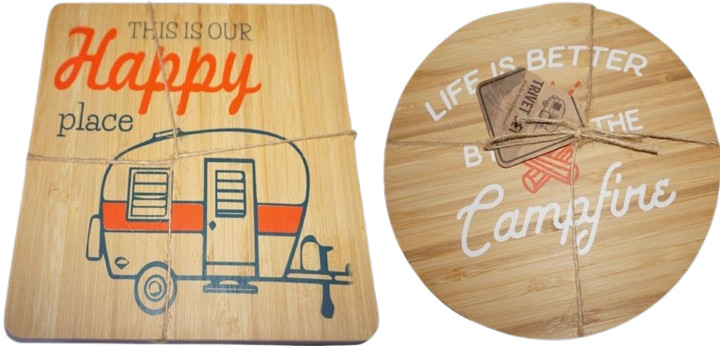 Set of 2 Different Wooden Bamboo Trivets(Round & Square)INSPIRATIONAL CAMPING,BW