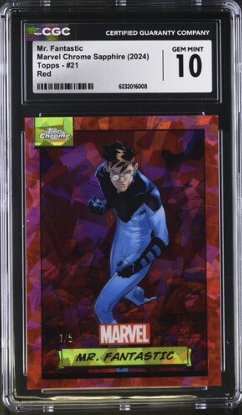 2024 TOPPS MARVEL CHROME SAPPHIRE MR. FANTASTIC #21 RED /5 CGC 10