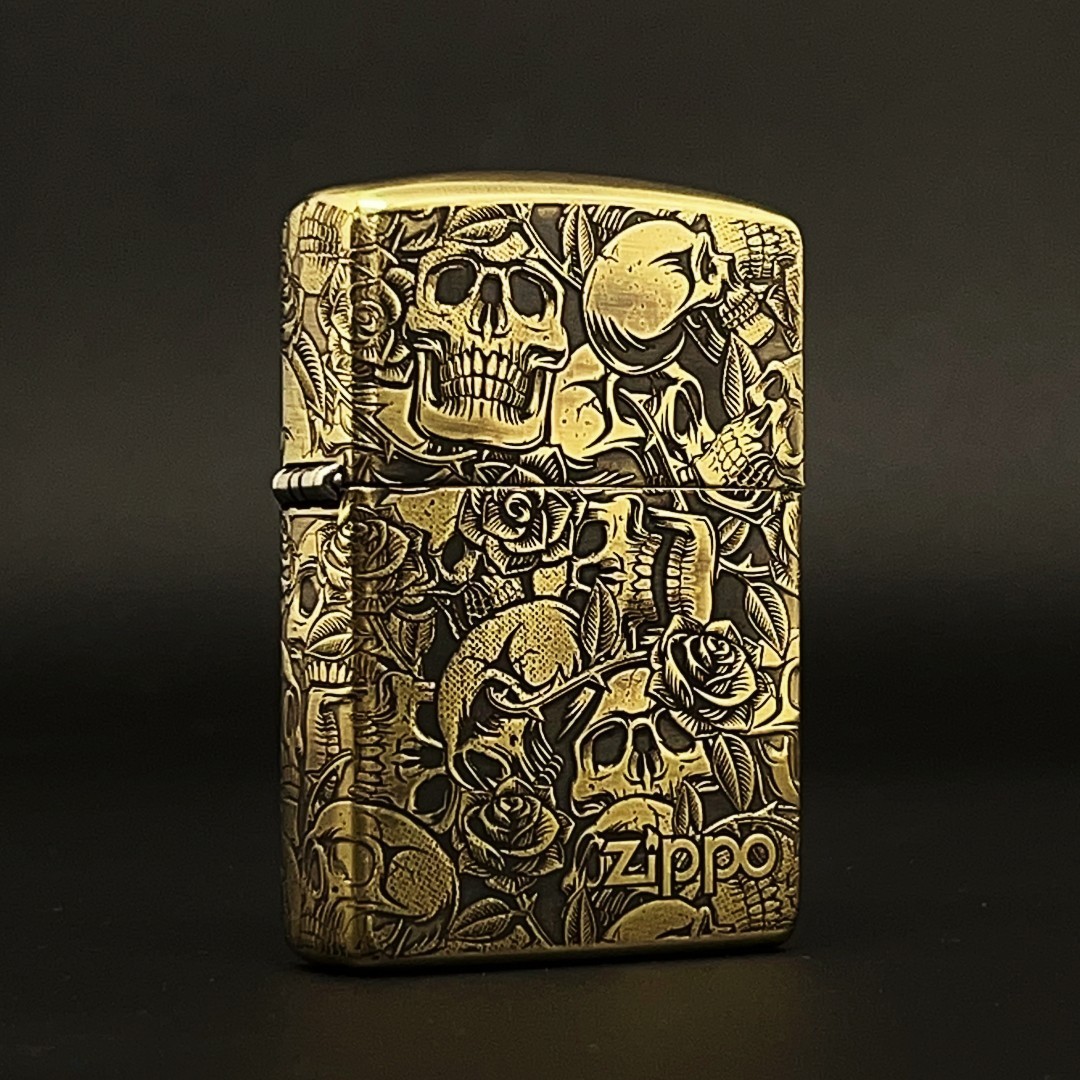 Skull Roses Deep Engraved Zippo Armor Brass Gift For Men