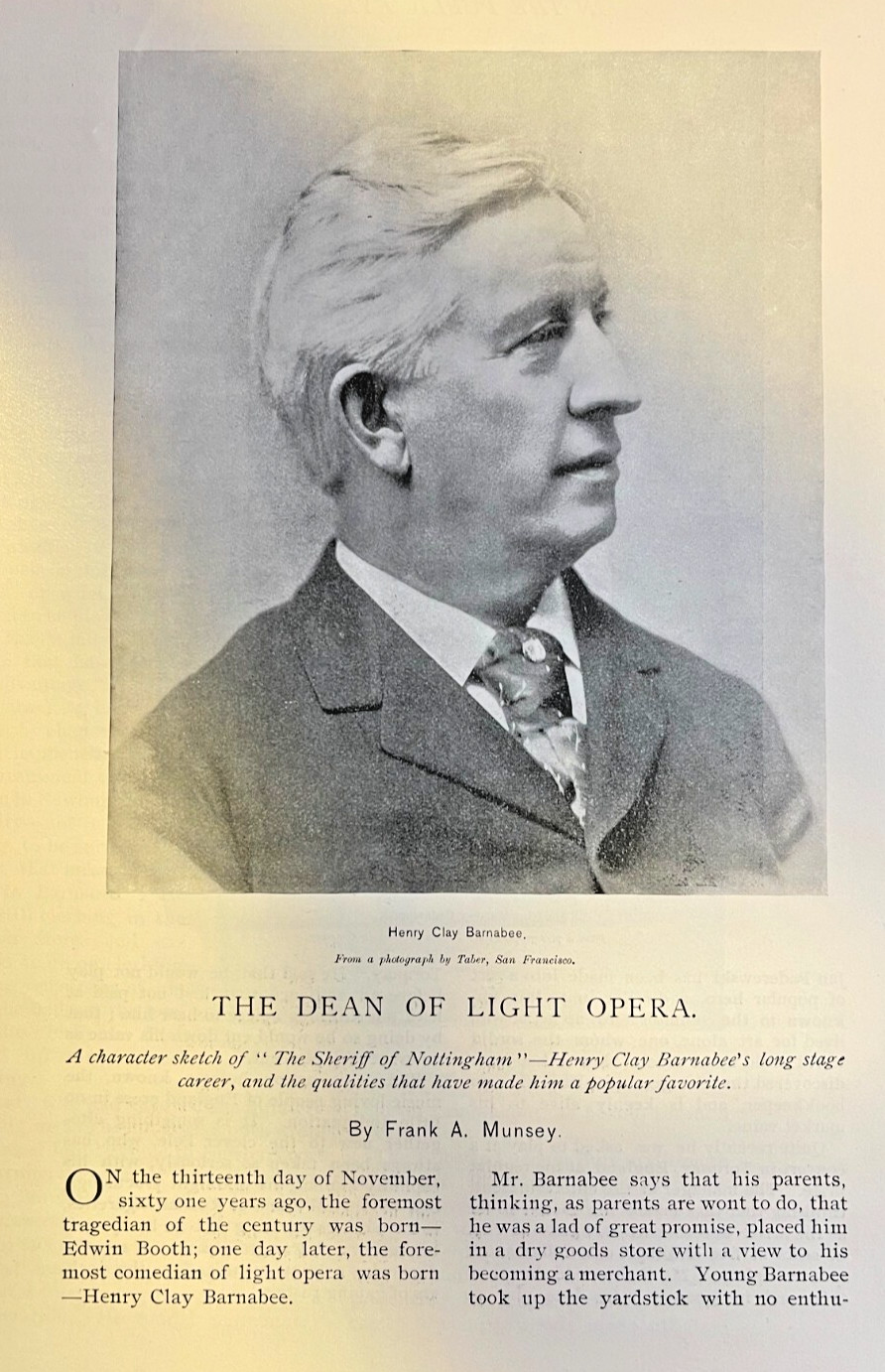 1894 Henry Clay Barnabee Light Opera illustrated