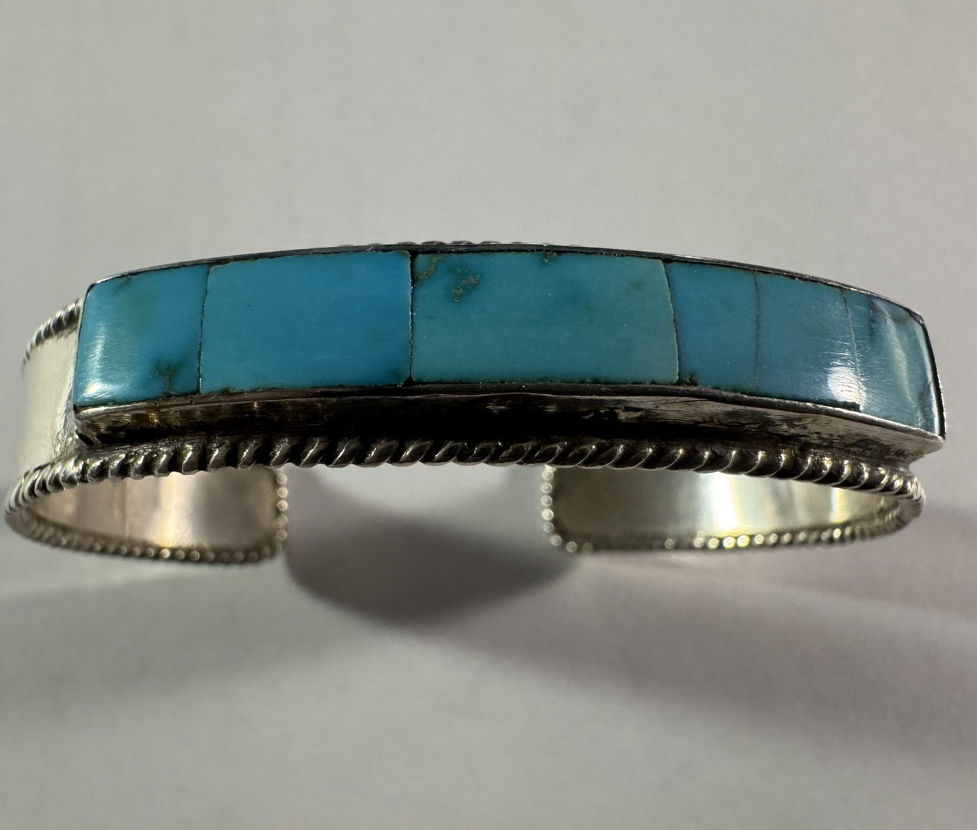6.5 Vintage Zuni Native American Turquoise Inlay Silver Cuff Bracelet Southwest