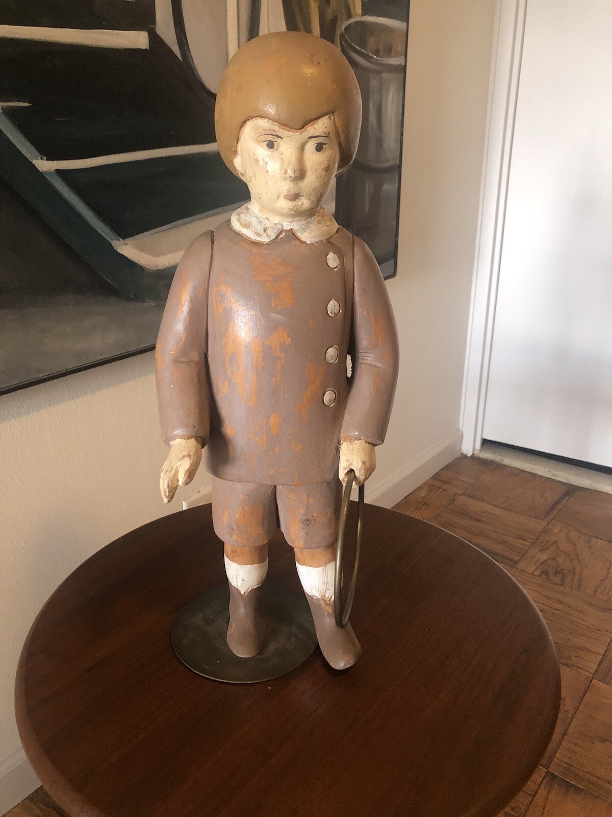 Pair Wonderful Italian Folk Art Boy/Girl Sarreid Wood Carved Figures 