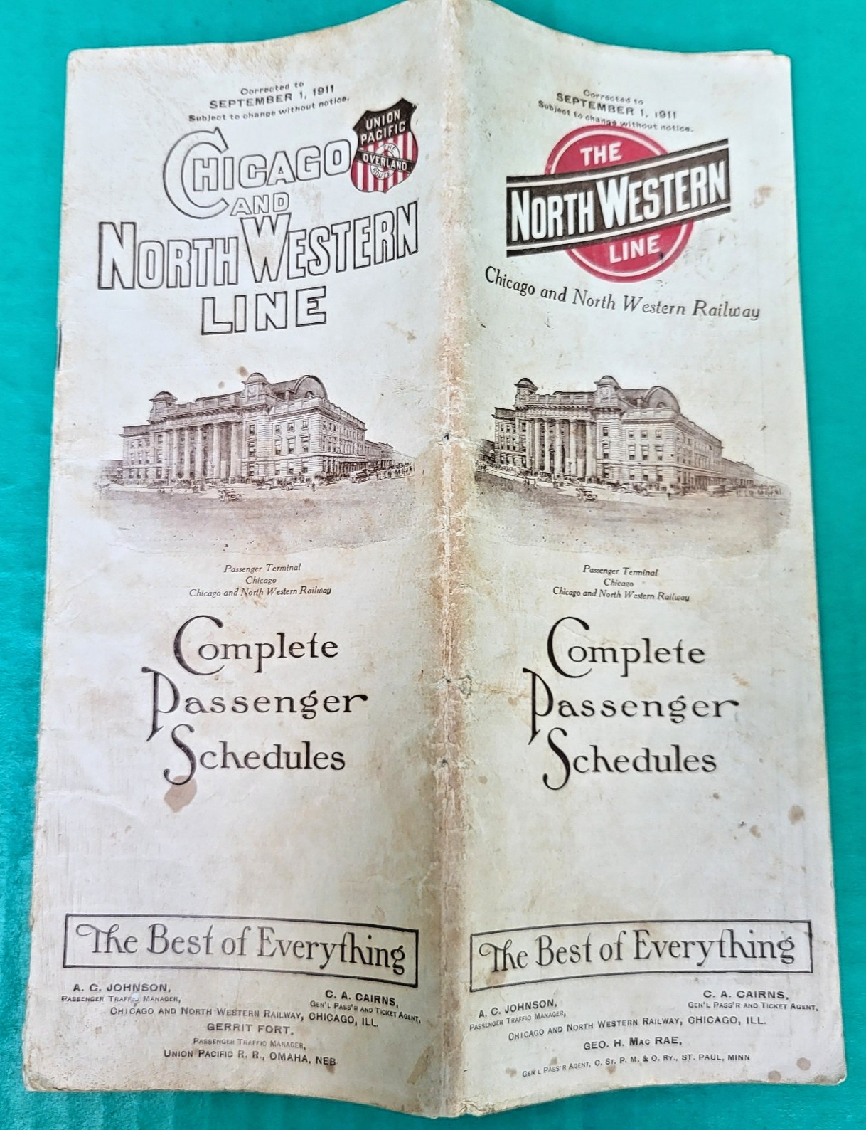 1911 Chicago & North Western Line Railway Railroad Timetable Schedule Antique