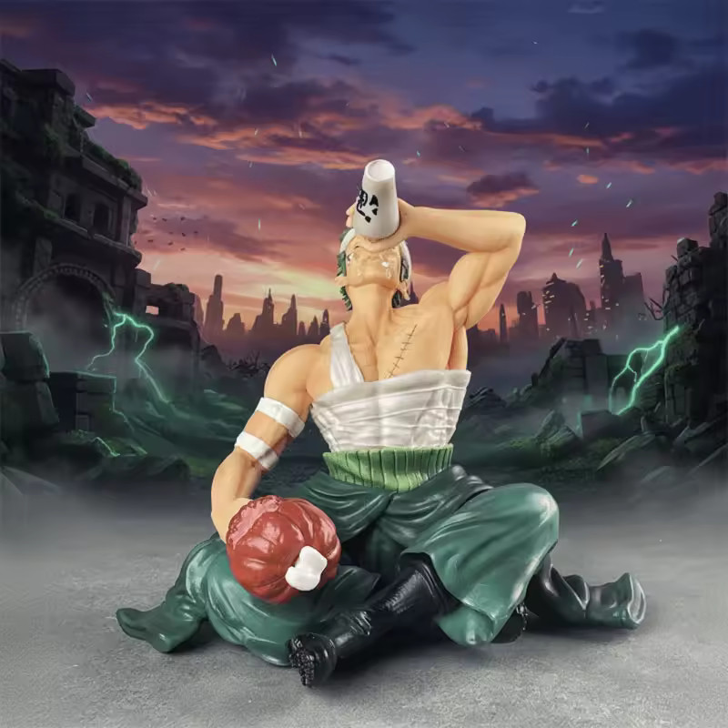 Zoro Sitting Figure White Bandages Replica Anime Character Green Pants Statue