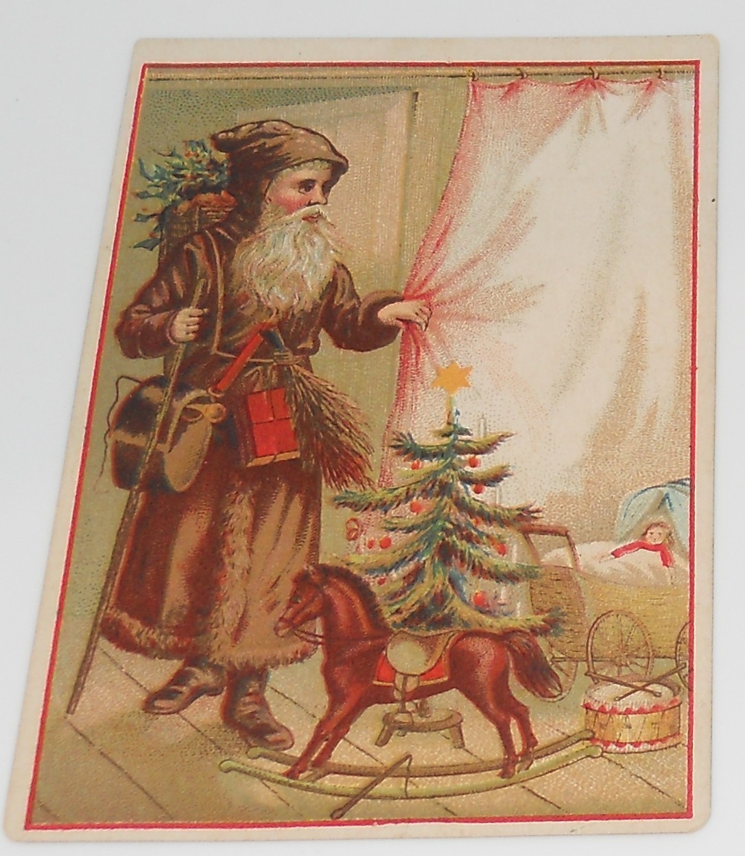 Vtg Brown Coat Santa Claus Christmas With Tree Dieter\'s Crown Baking Powder