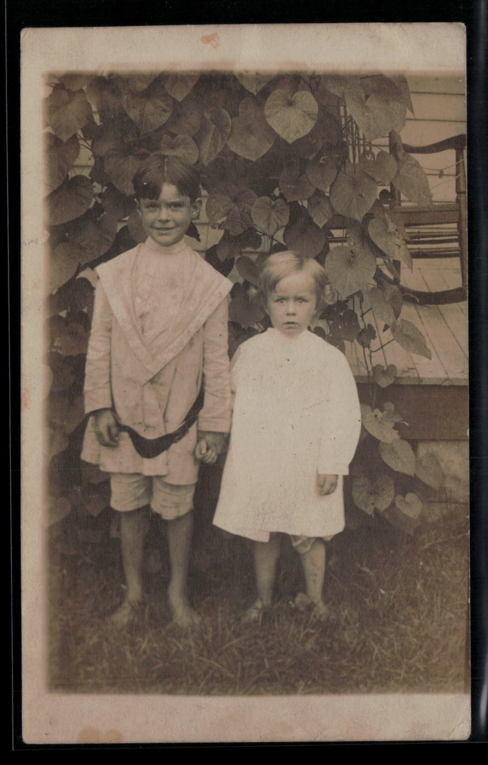 RPPC Two Boys Barefoot Columbus Indiana 1910s Postcard Mrs W E Pleak