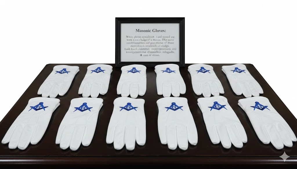 Masonic White Gloves Blue Embroidered G Logo Square & Compass 12 Gloves Masonic White Gloves Blue Embroidered G Logo Square & Compass 12 Gloves