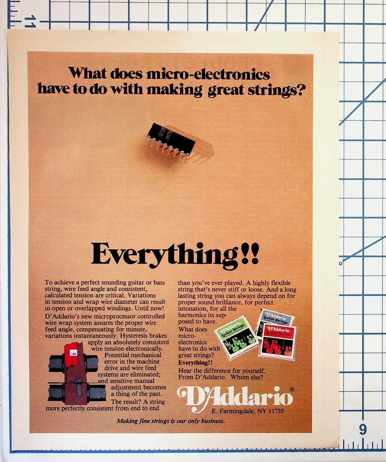 Vintage D\'Addario Guitar Bass Strings Micro-electronics Ad Ephemera Farmingdale