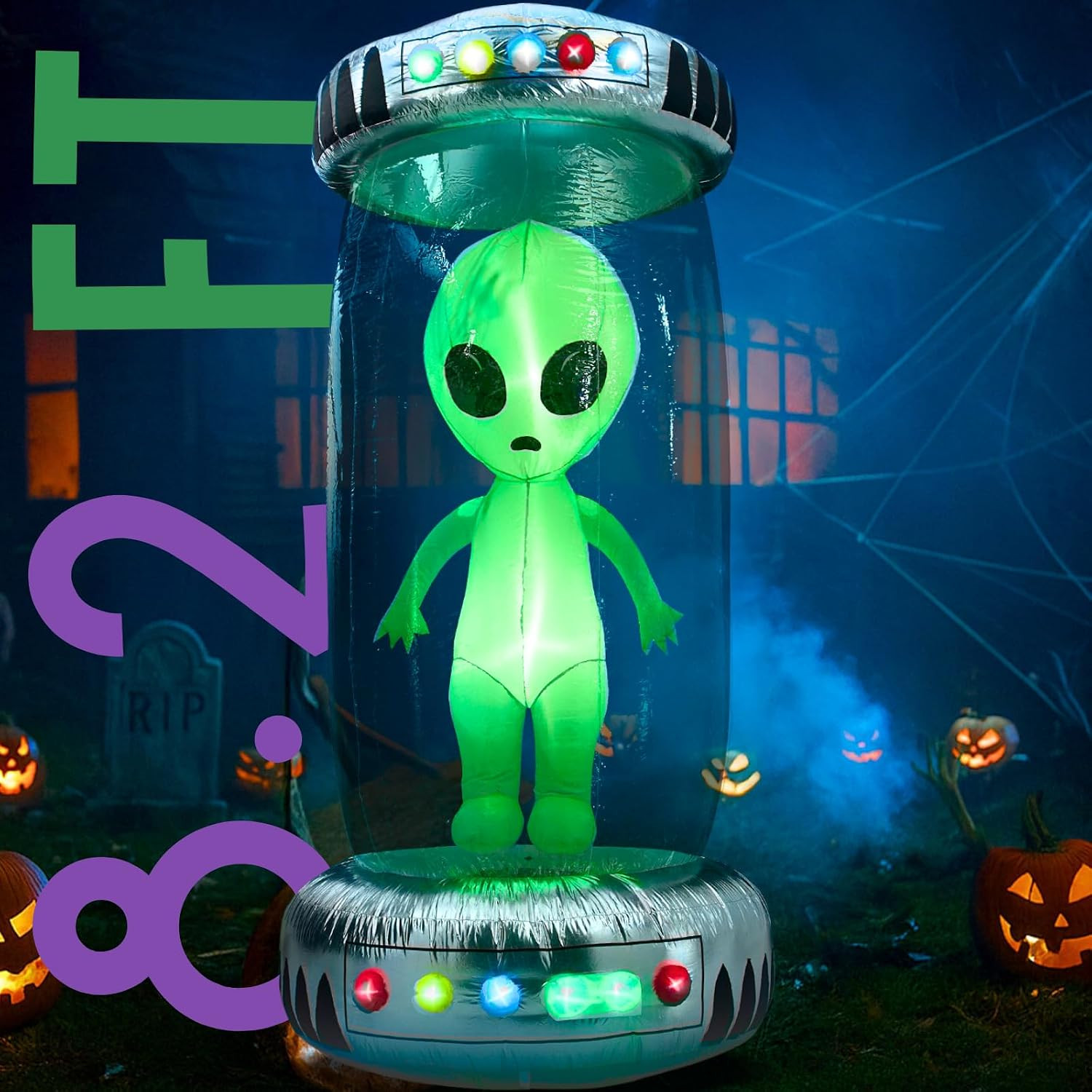 Outvita 8.2FT Halloween Inflatable Alien with UFO, Blow Up Outdoor Decoration wi
