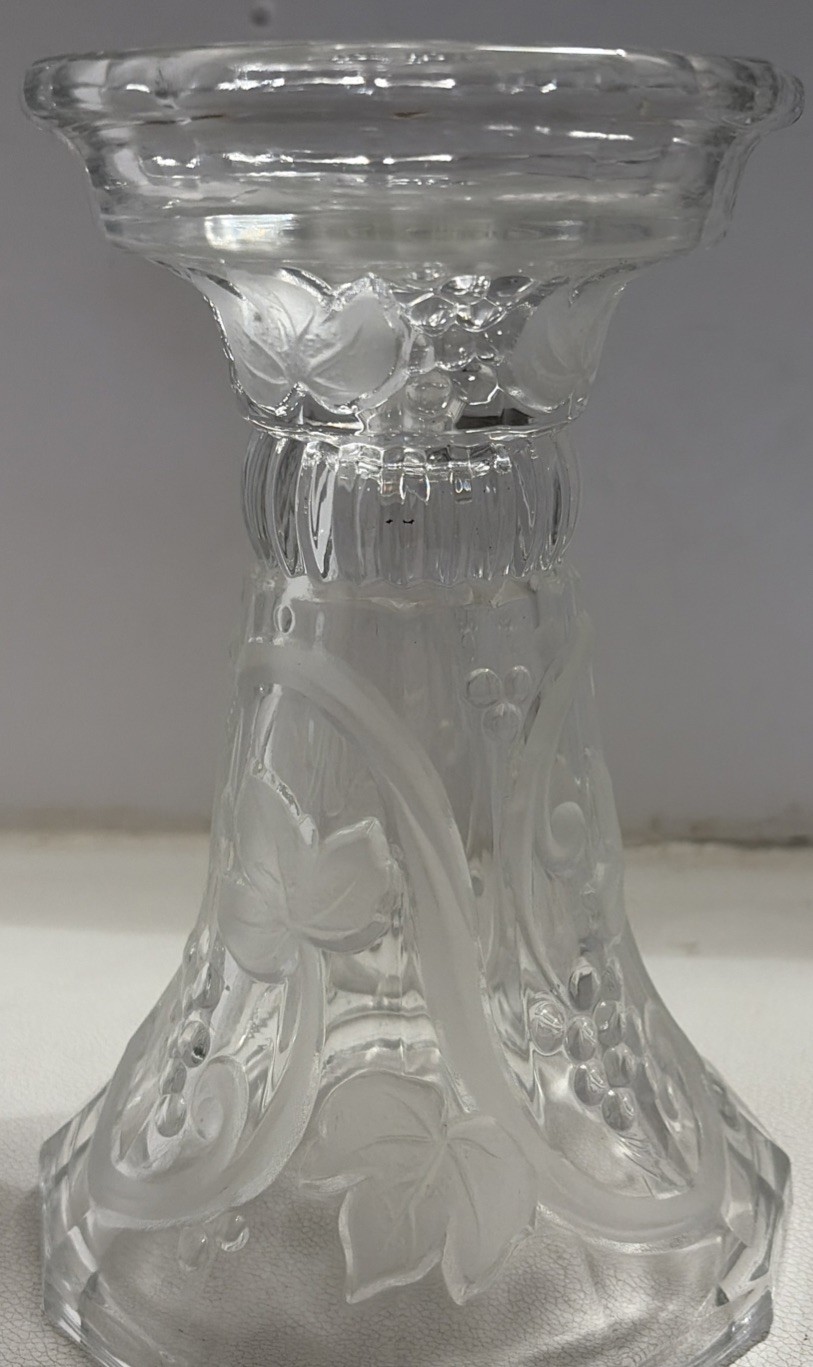 Vintage 8” Clear Pressed Glass Candlestick Grape Vine Pedestal