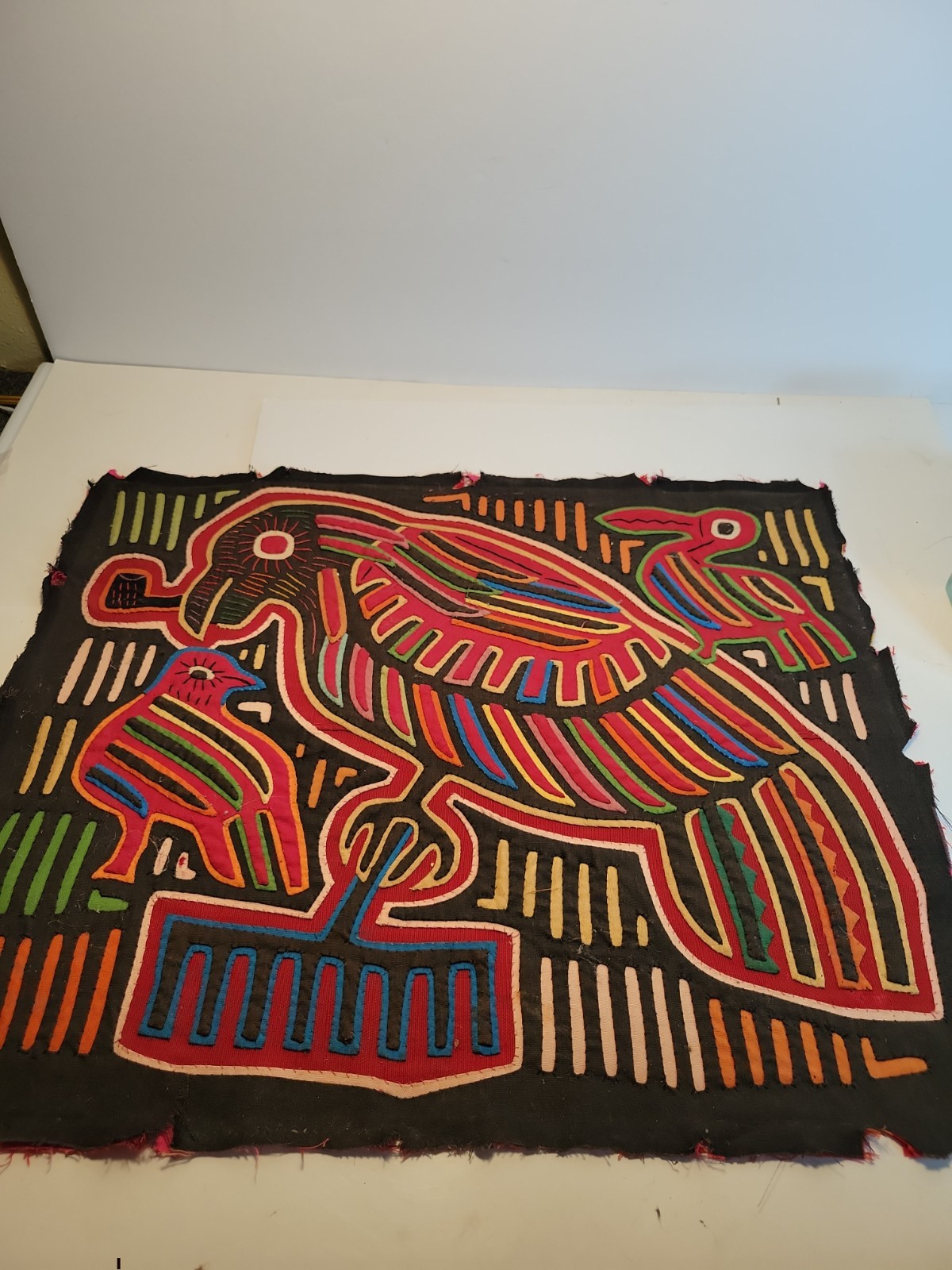  Panama Kuna Indians MOLA, HANDMADE, Birds, Layered Fabric 14x16 