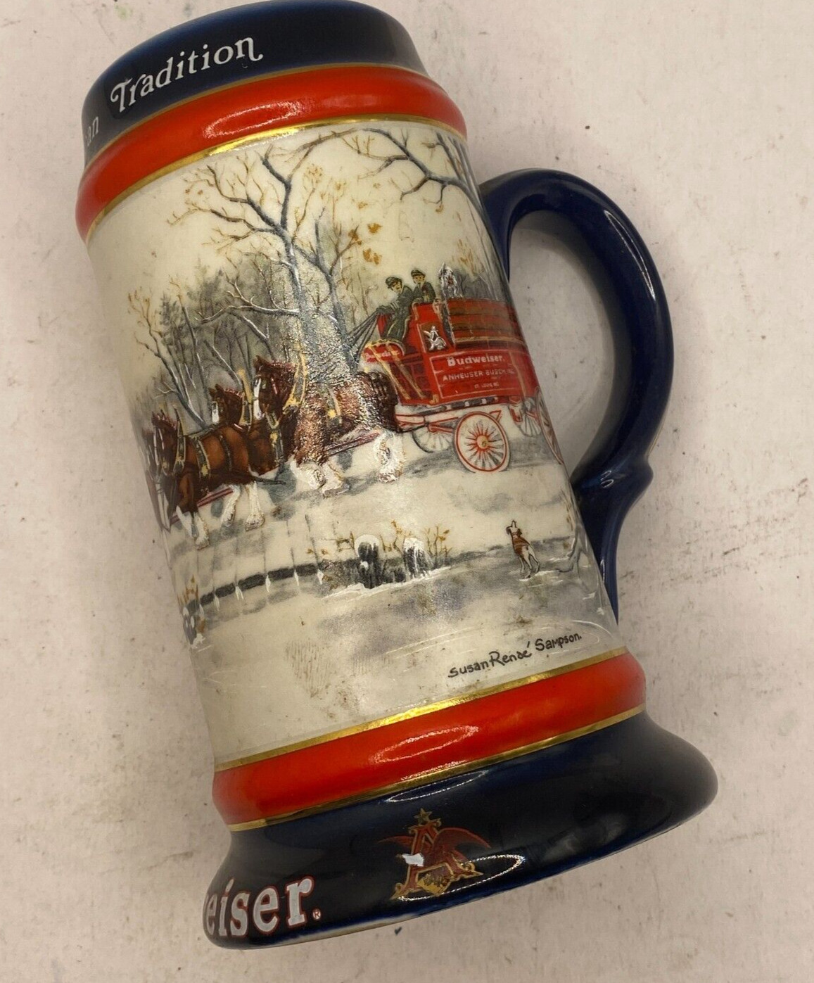 Budweiser An American Tradition Beer Vintage Ceramic Stein Mug Ceramarte Brazl🔔