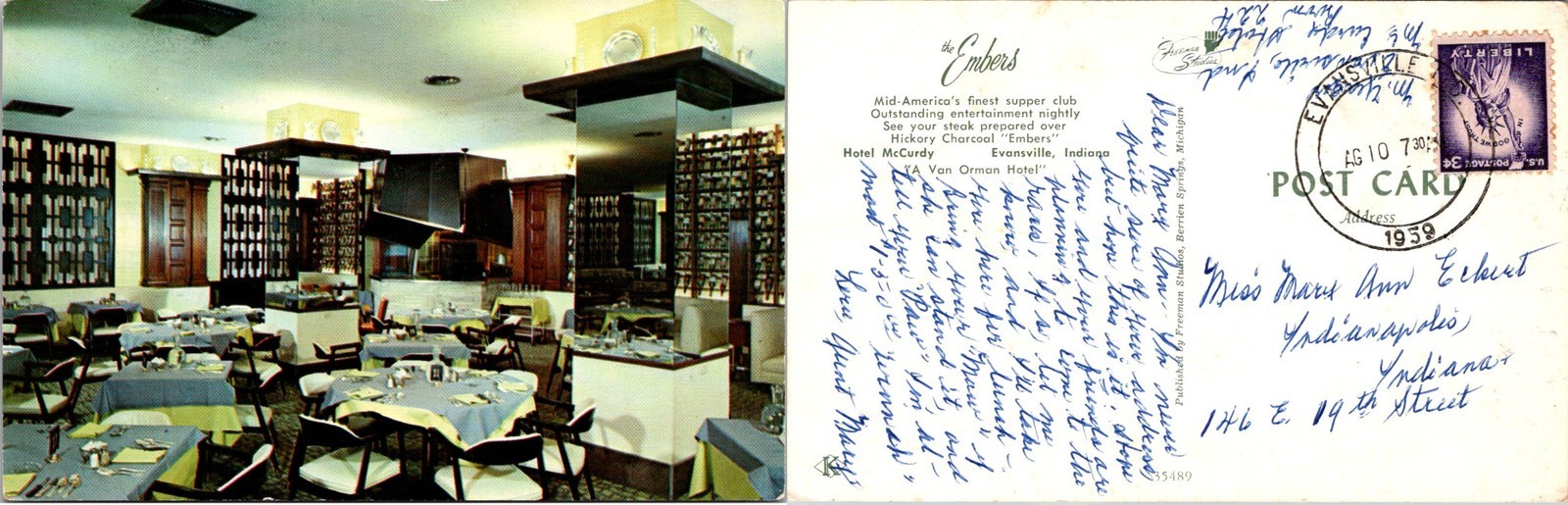 The Embers, Evansville, IN. Postcards used 55678