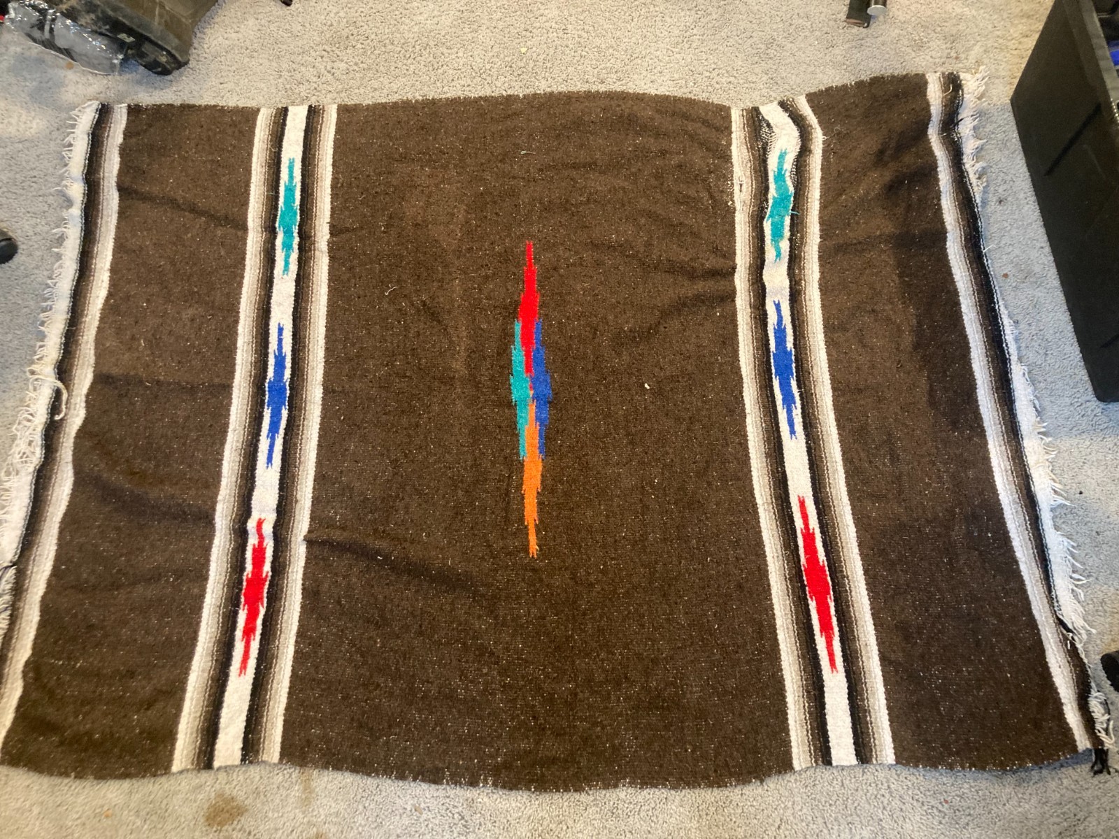 Vintage Mexican Serape Saltillo Blanket Rug Brown Southwest Hand Woven Fring Vintage Mexican Serape Saltillo Blanket Rug Brown Southwest Hand Woven Fring