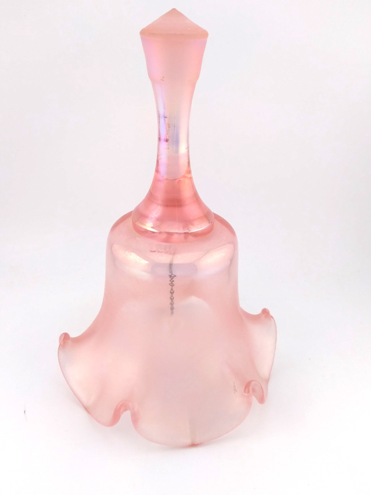 Fenton Pink Satin Iridescent Ruffled Glass Bell - Fenton 75th Year 1980