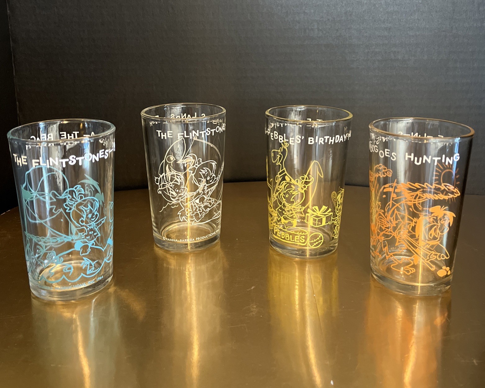 VTG Flintstones Juice Glasses 1962-63 Welch's Jelly 4 1/4