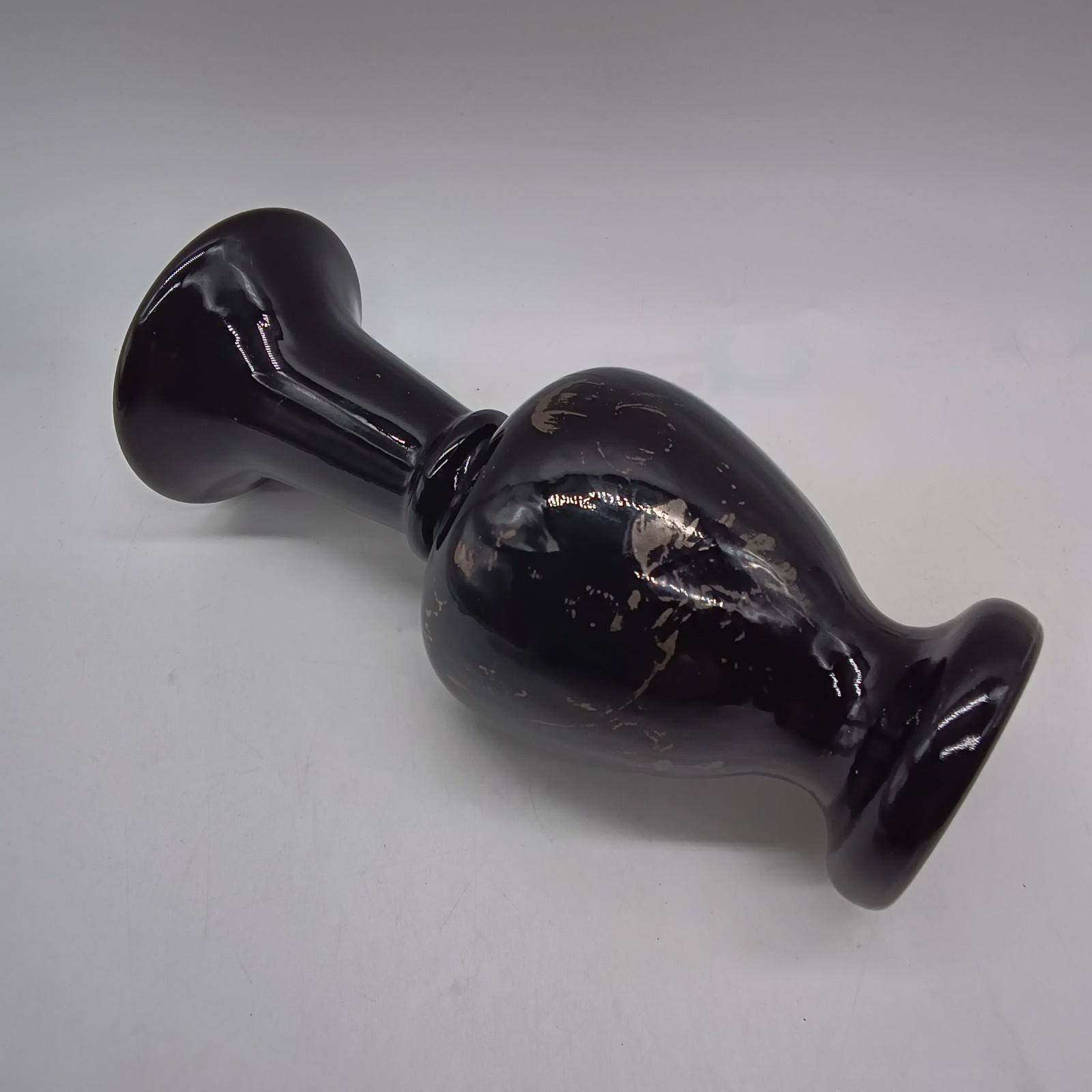 Vintage Fenton Hand Painted Silver Abstract Black Amethyst Glass Bud Vase Signed Vintage Fenton Hand Painted Silver Abstract Black Amethyst Glass Bud Vase Signed