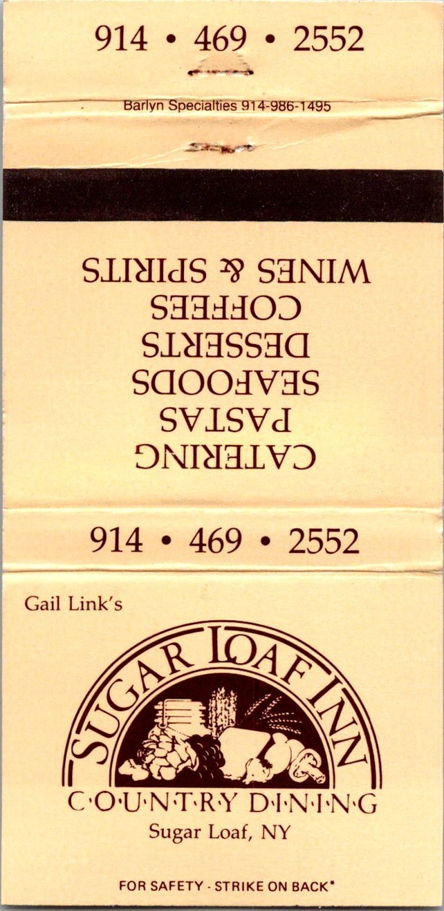 Gail Link\'s Sugar Loaf Inn Dining Sugar Loaf NY Vintage Matchbook Cover TMM17-1