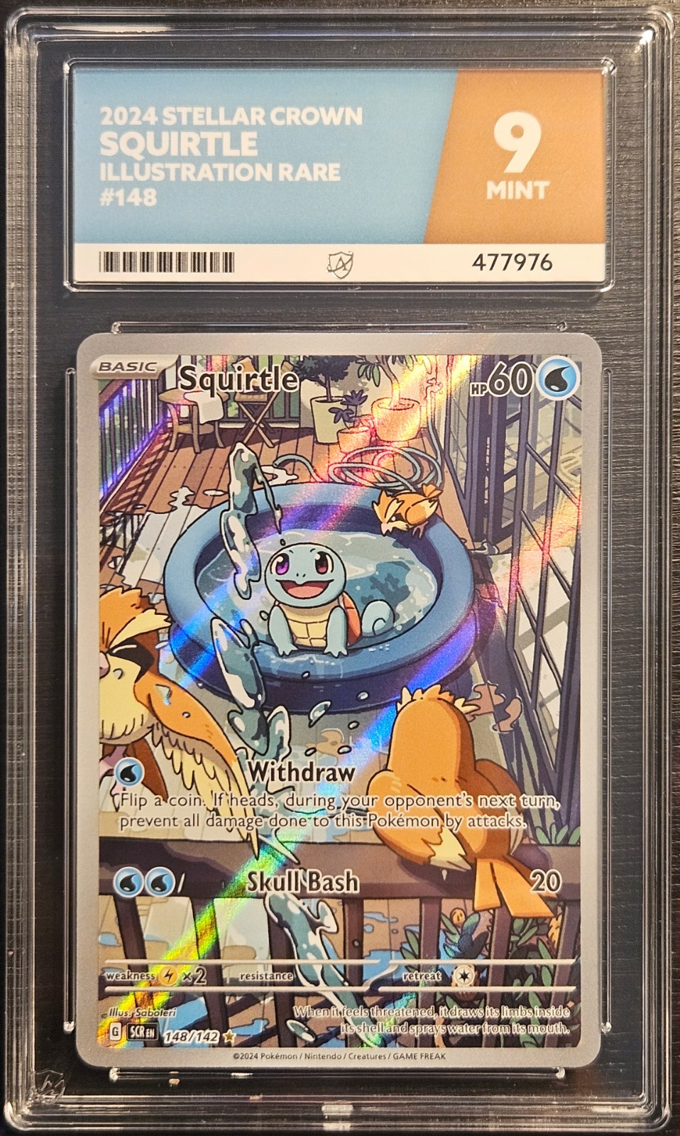 ⭐Ace 9 Squirtle 148/142 ⭐ Sv07 Stellar Crown Illustration Rare Holo EN 2024
