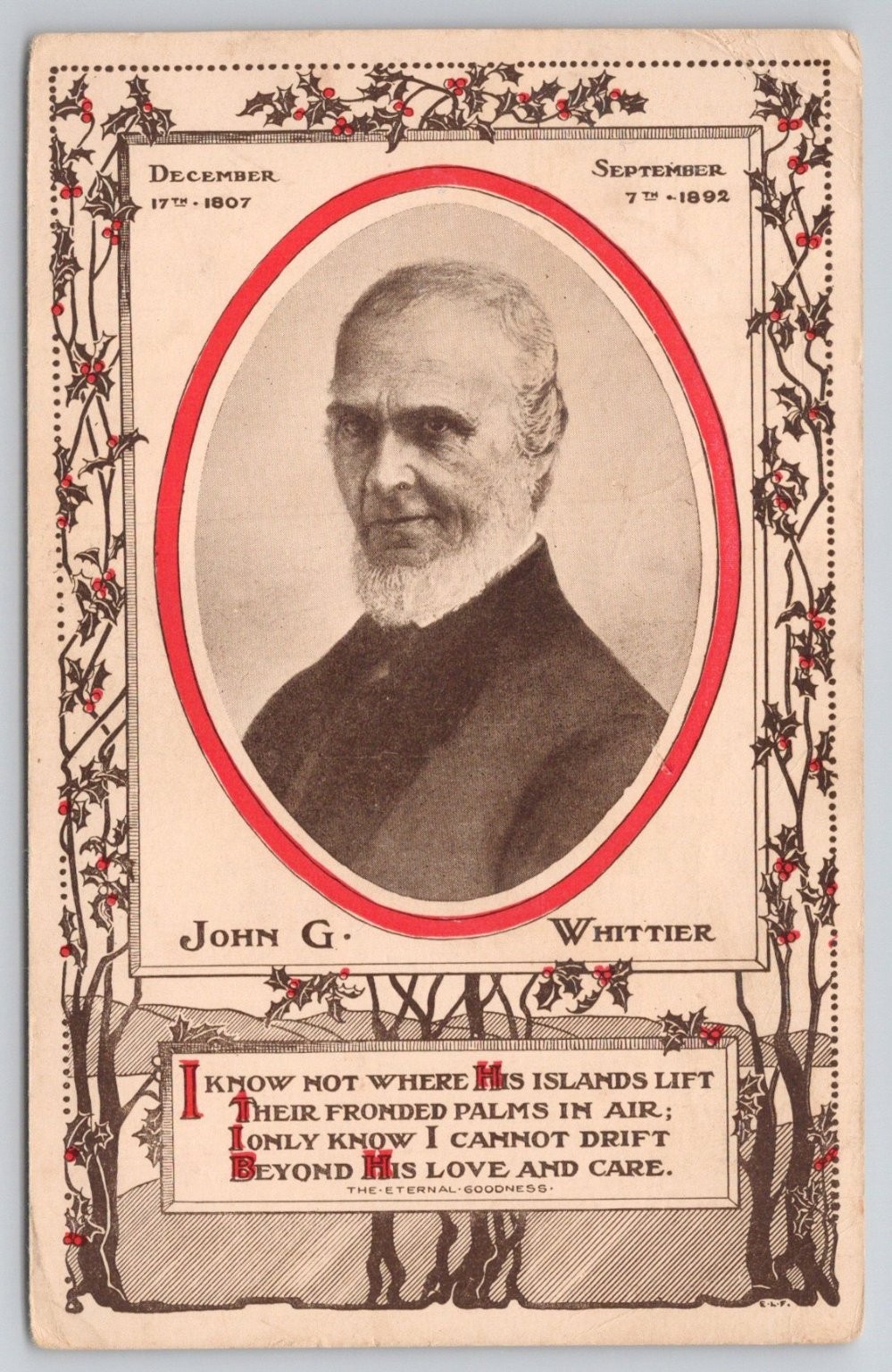 John Greenleaf Whittier Memorial Postcard 1910 - American Poets Series