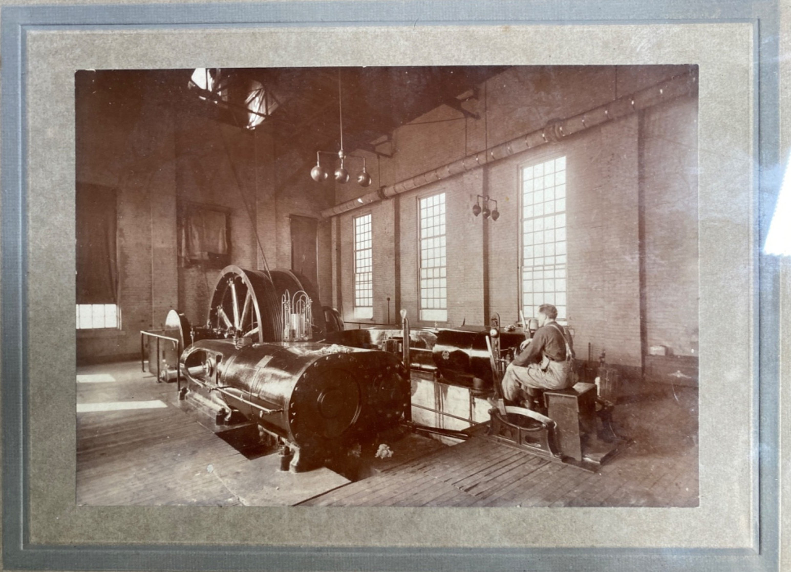 1912 HOISTING MACHINERY AT GALT MINE #6 framed matted photograph CANADIAN MINING