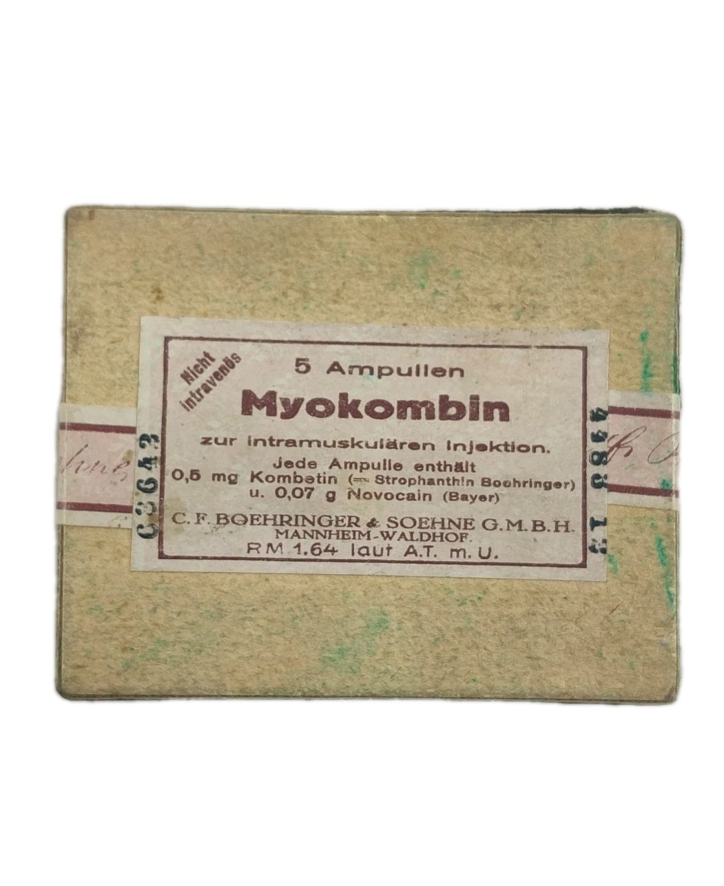 Antique MYOKOMBIN Empty Medicine Paper Box G.M.G.H. C.F. BOEHRINGE GERMANY 1930s