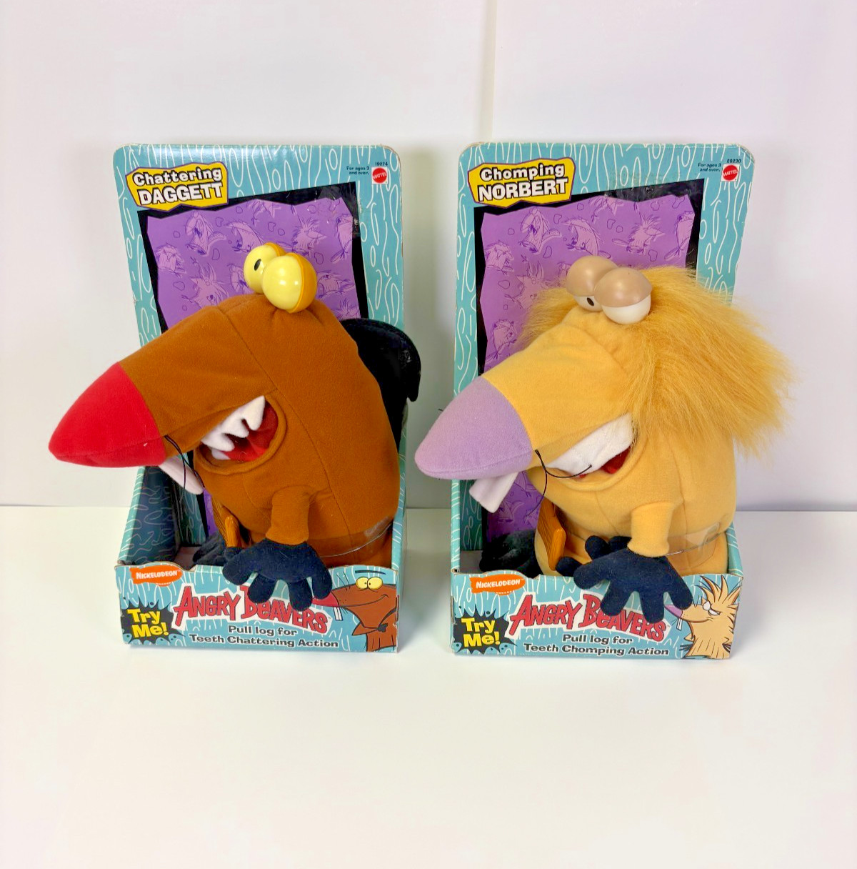 Vintage 1998 Mattel Angry Beavers Chattering Daggett & Chomping Norbert NIB Work