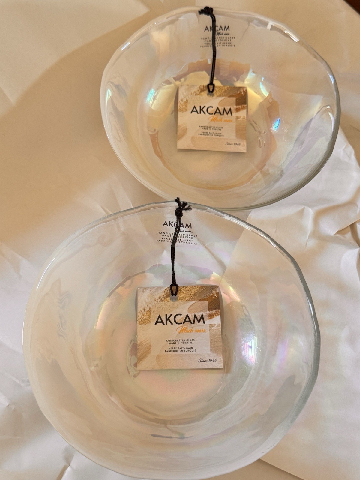 Handmade Akcam Turkish Glass Bowls  Set Of 2 New