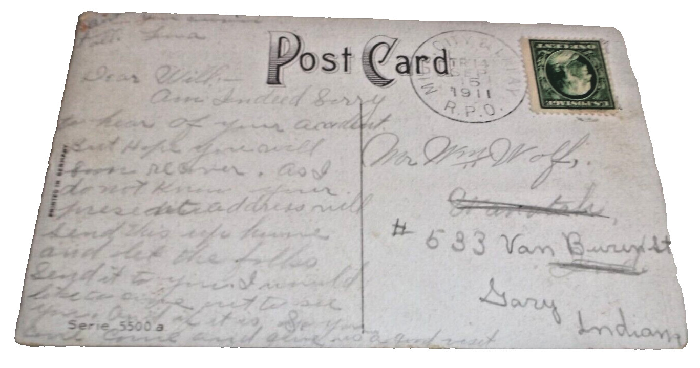 1911 MONON C&IL MICHIGAN CITY & LAFAYETTE RPO HANDLED POST CARD