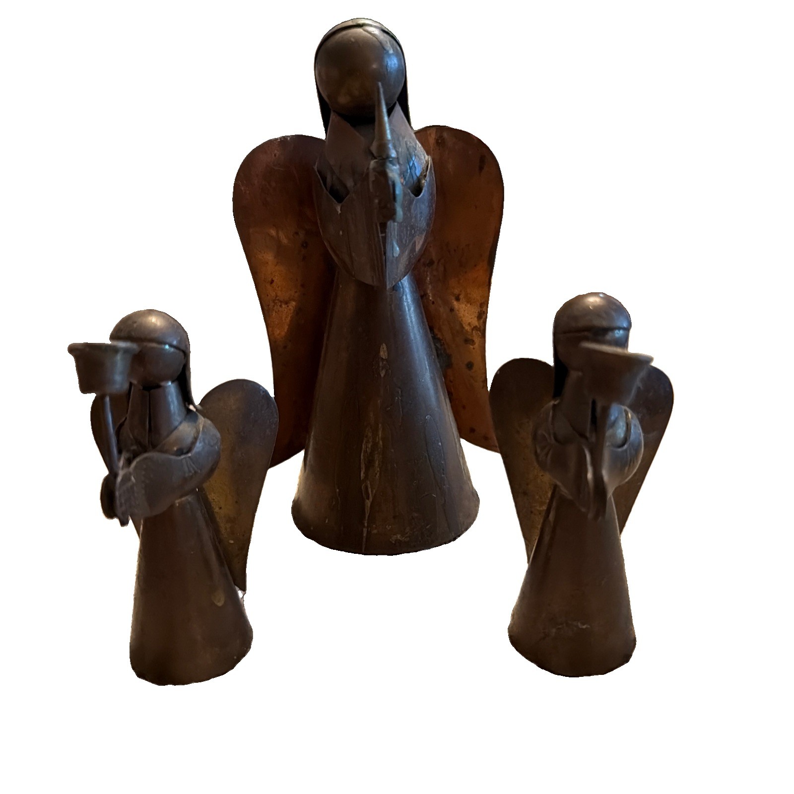Set of 3 Vintage Brass And Copper Christmas Angel Candle Holders