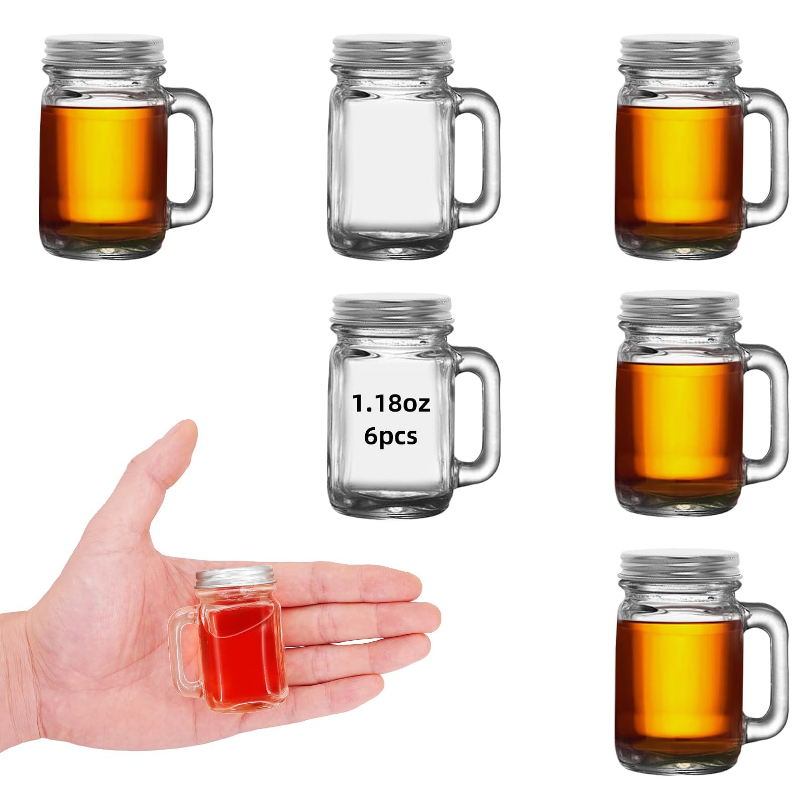 6 Pcs Mini Mason Jar with Handles,1.7oz/50ml,Premium Shot Glasses