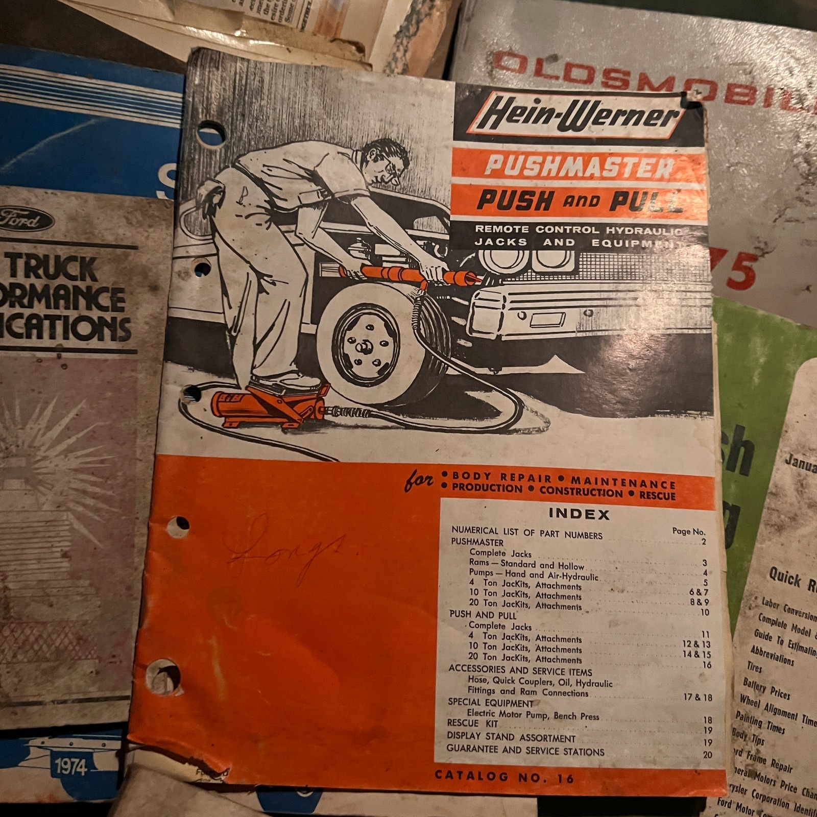 Vintage Hein-Werner Pushmaster Hydraulic Jacks Equipment Catalog #16 Booklet