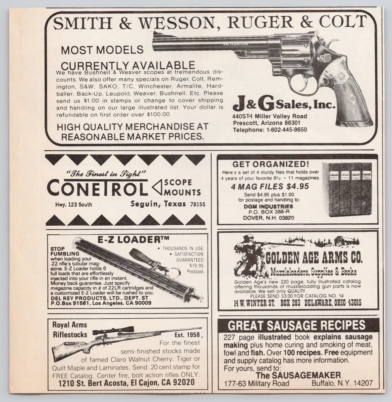 Ruger & Colt Guns J & G Sales Arizona Scopes 1983 Vintage Print Ad
