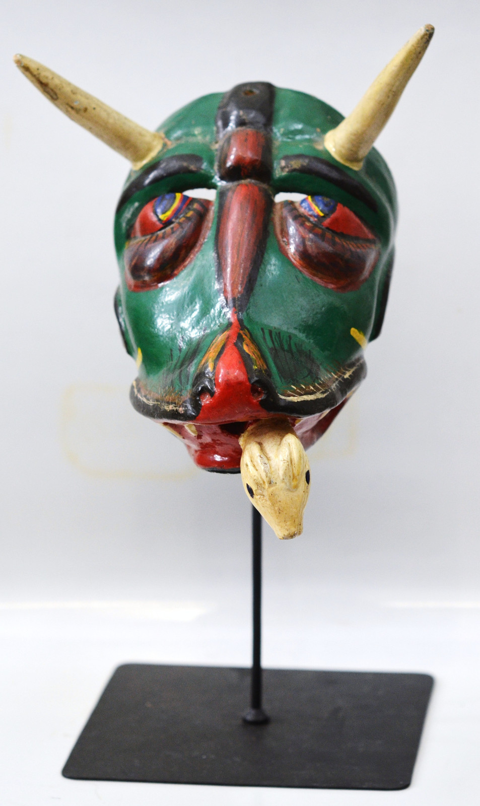 GREEN DEMON WOODEN  MAYAN DANCE MASK ALWAZIR- BAILE SAN JORGE - GUATEMALA