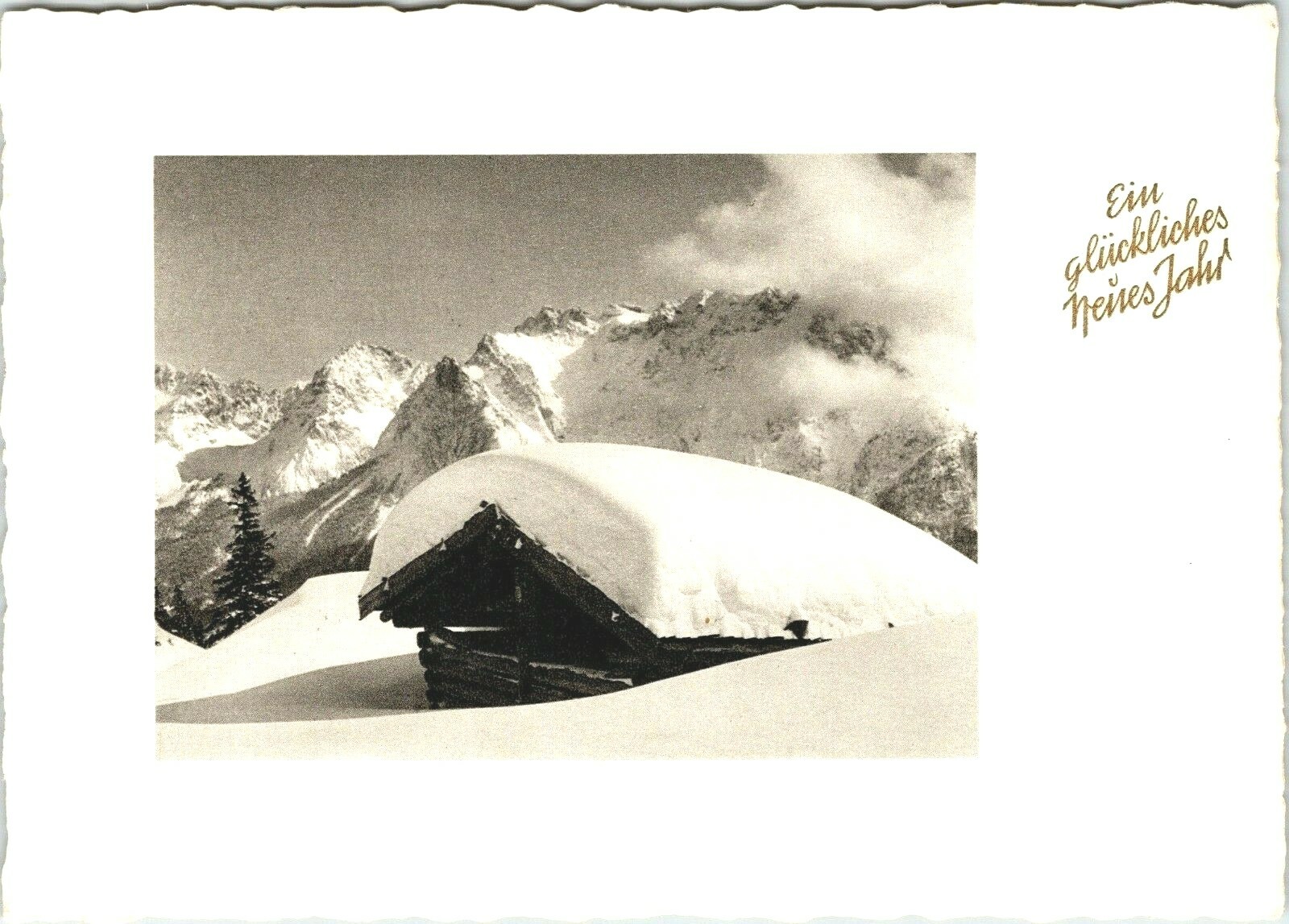 Vtg German Postcard Ein glückliches neues jahr (A Happy New Year) cabin snow 