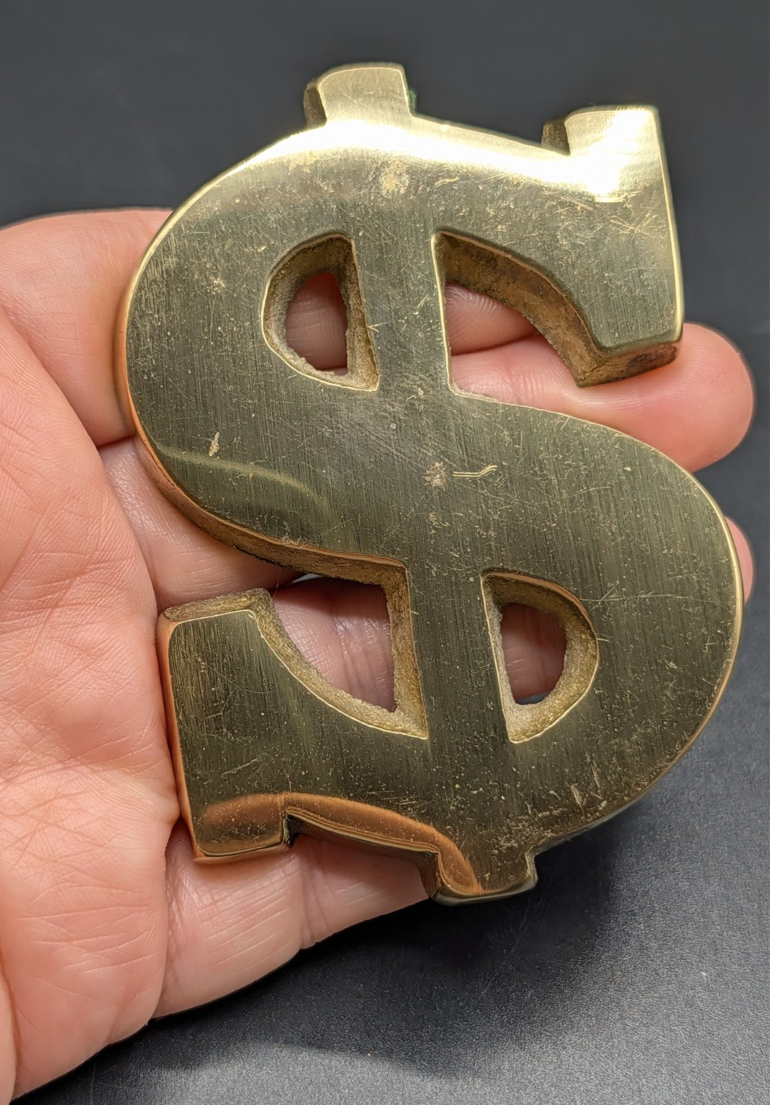 Vintage Brass Dollar Sign Paperweight