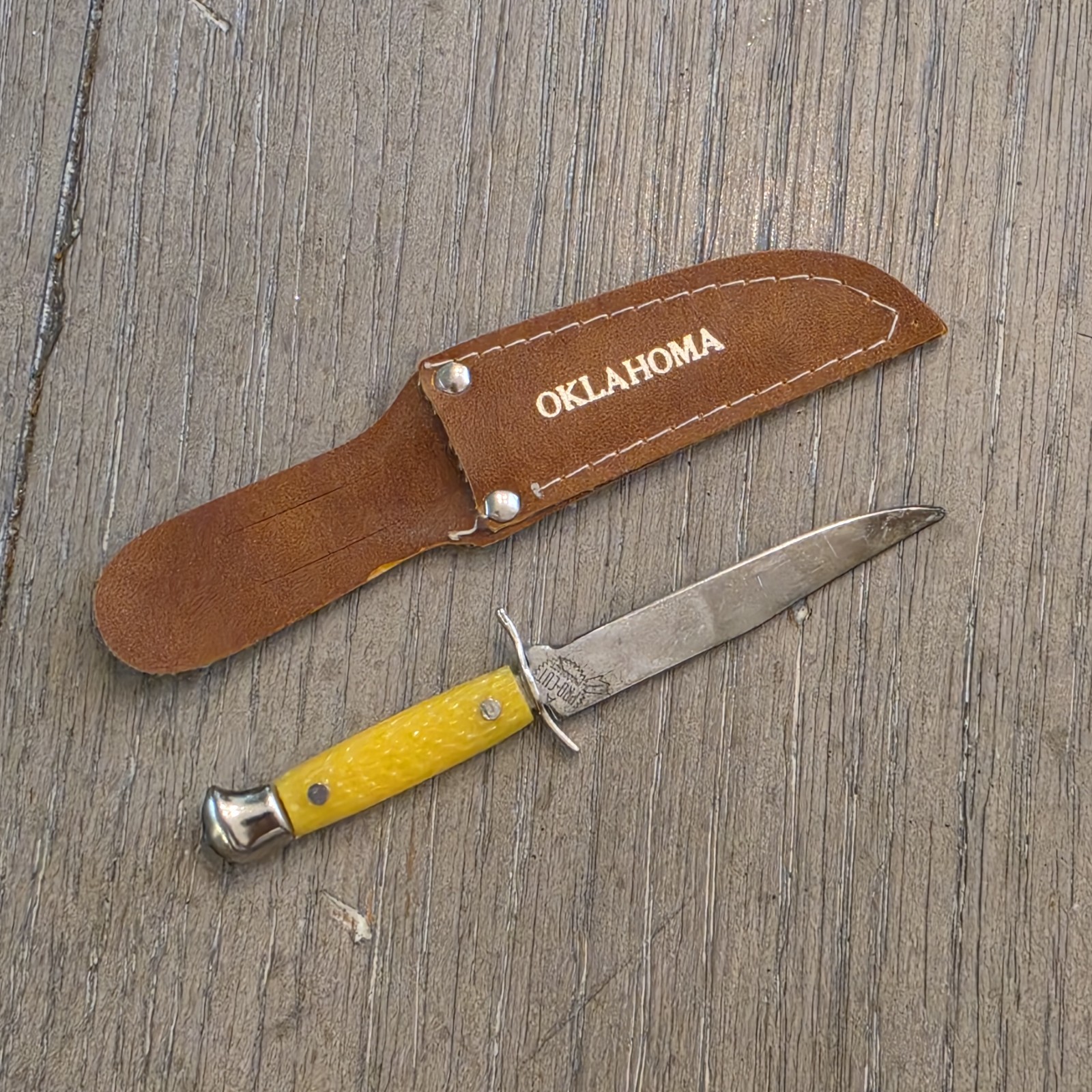 Vintage Miniature Knife Leather Sheath Oklahoma Souvenir Blade A Pro Cut Product