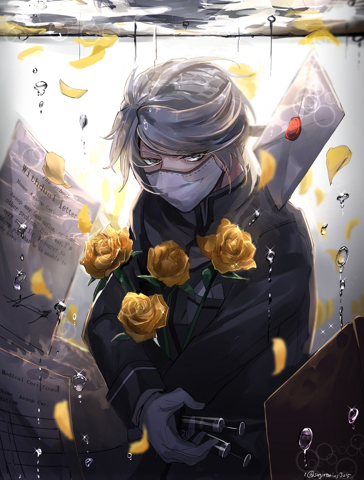 Anime aesop carl yellow flowers rose men identity v Custom Gaming 11x17 Poster
