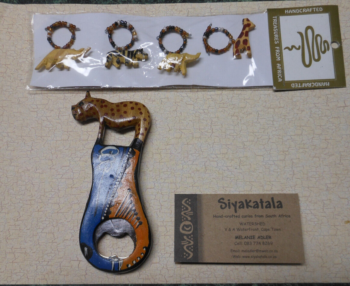 Hand Crafted Wood Animal Wine Glass Tags & Bottle Opener New