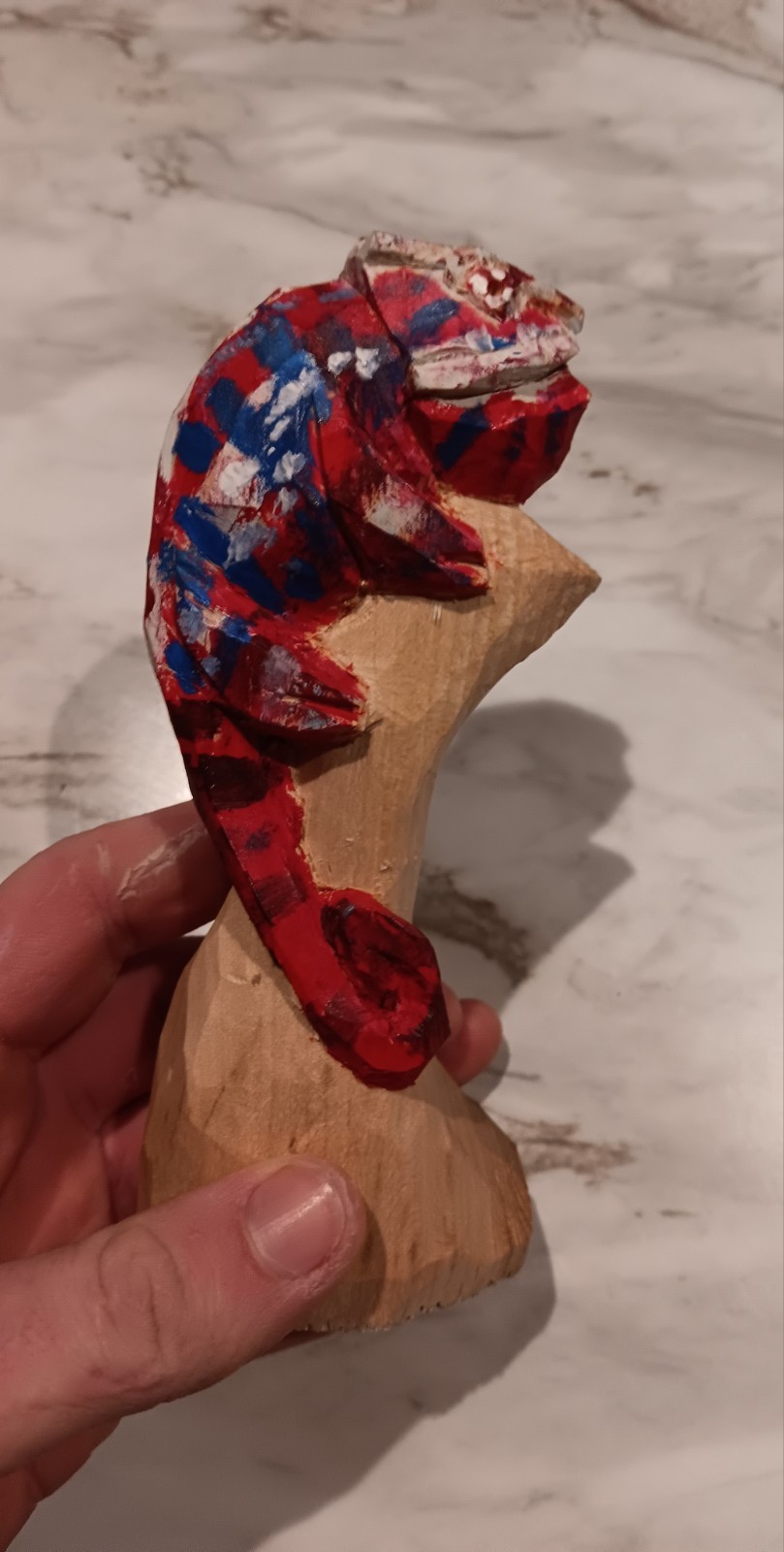 Unique, Wooden, Hand Carved, Panther Chameleon Figure, Tropical Unique, Wooden, Hand Carved, Panther Chameleon Figure, Tropical