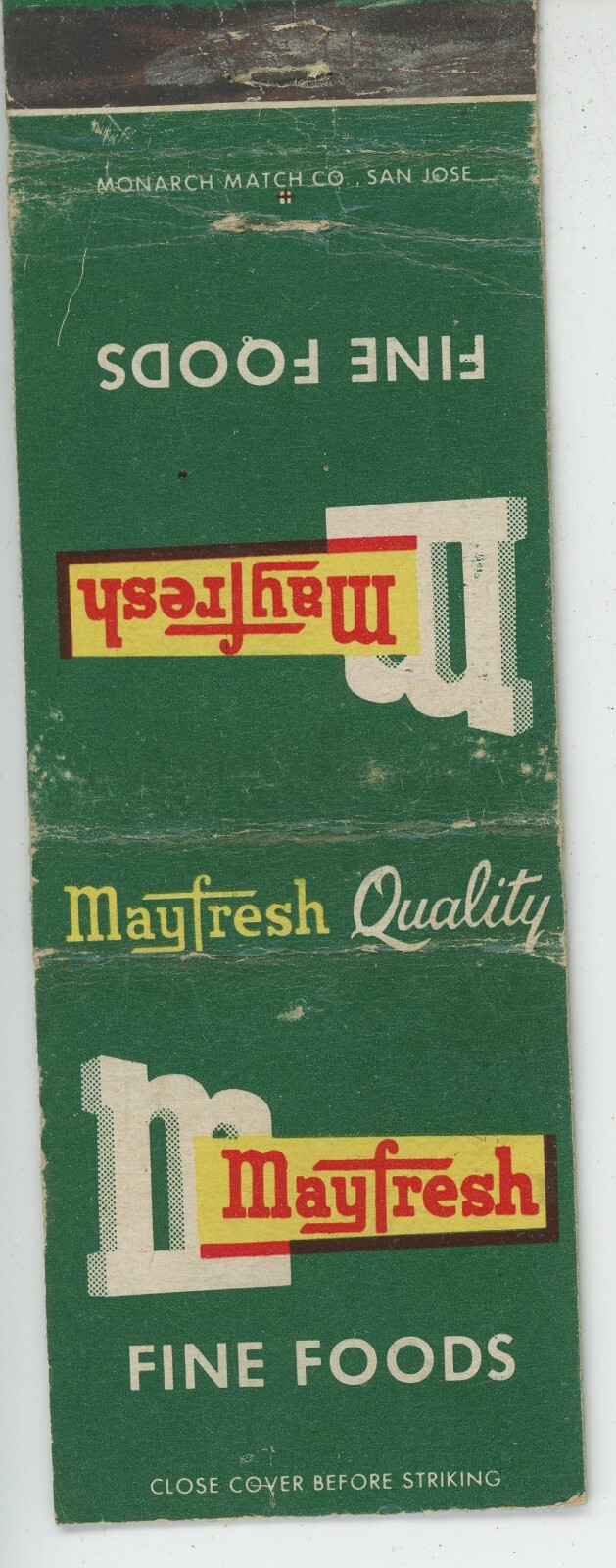 Mayfresh Fine Foods Antq Matchbook Cover D-6 Mayfresh Fine Foods Antq Matchbook Cover D-6