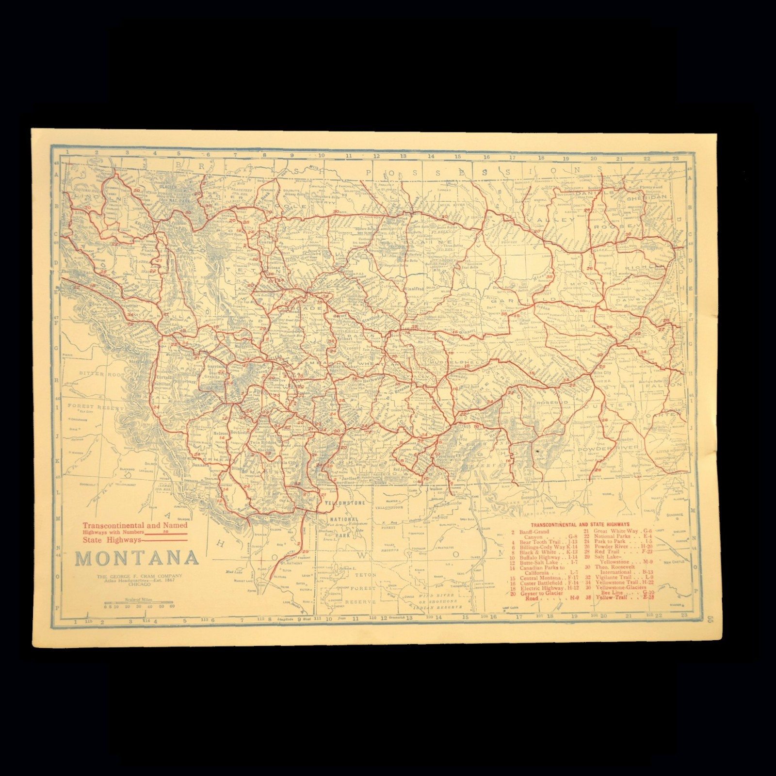 Vintage MONTANA Map Auto Trails Highway Old Original Flathead Lake Antique Road