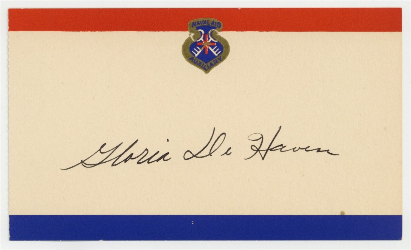 Gloria De Haven Hand Signed 1940 Naval Aid Auxiliary Card USN US Navy Actress