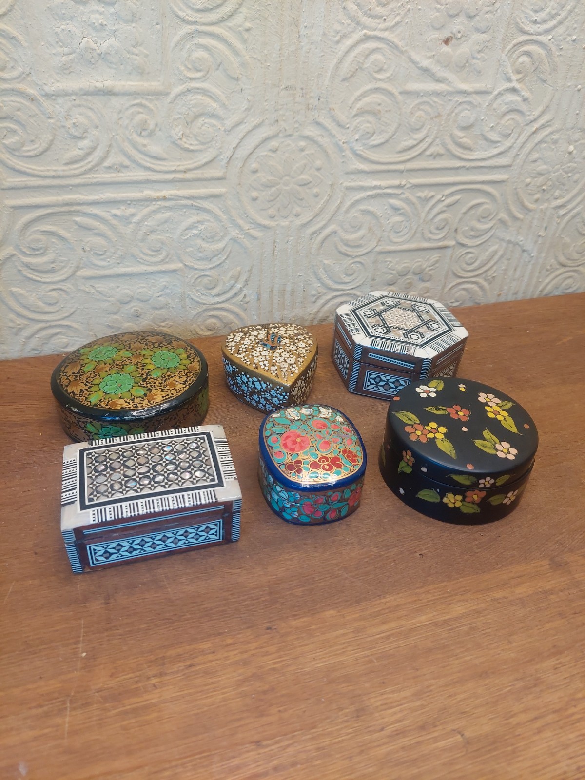Job Lot Of Vintage Laquered Inlaid Trinket Boxes Job Lot Of Vintage Laquered Inlaid Trinket Boxes
