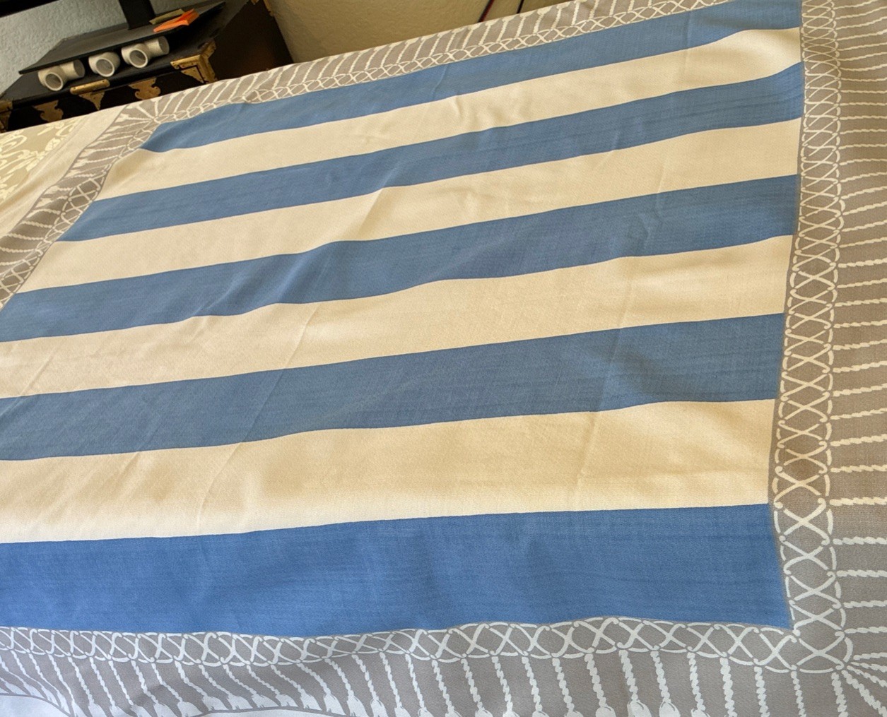 Vintage Mid-Century Coastal Striped Tablecloth 50x50 True Selvedge Maker Mark EX