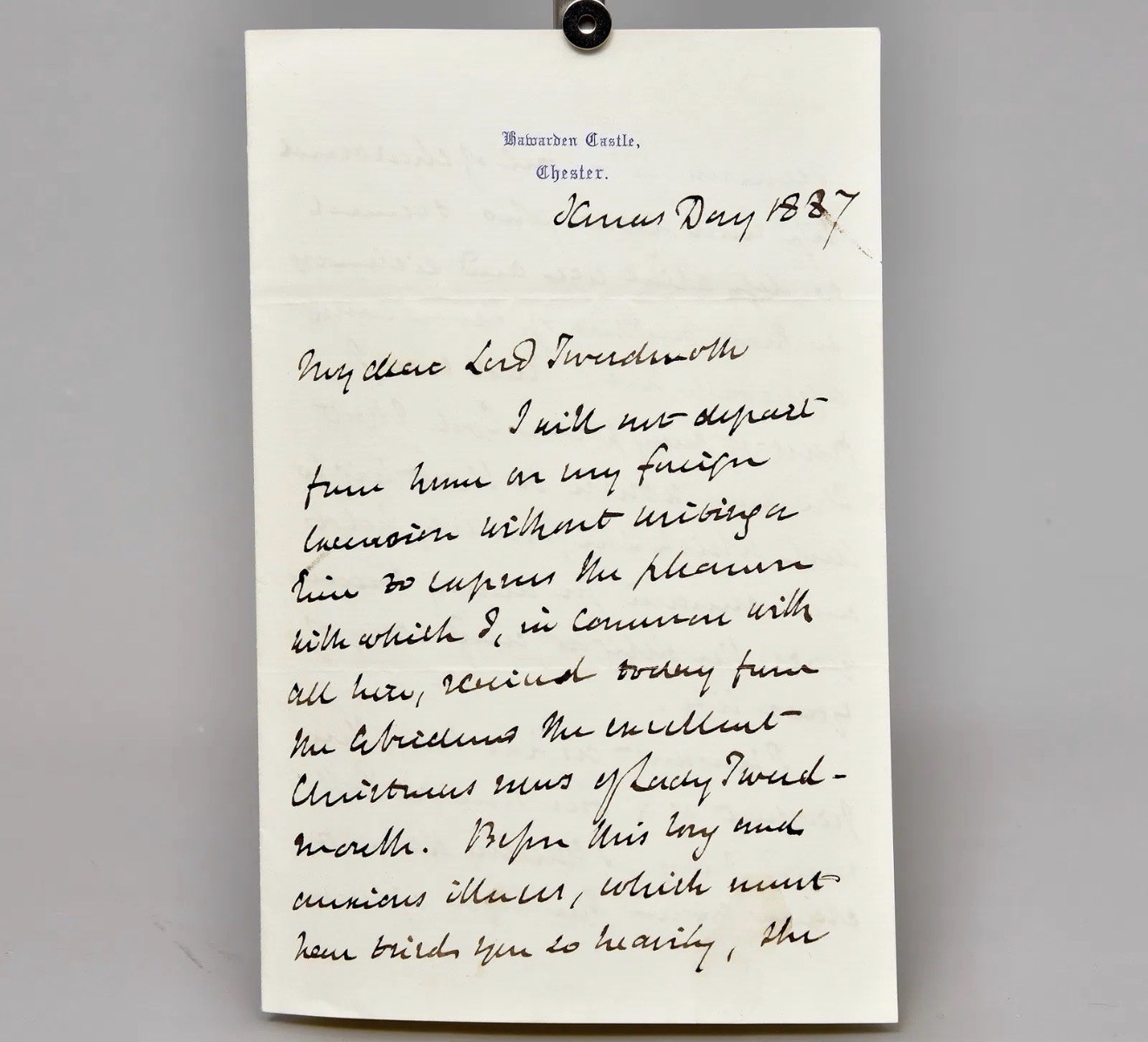 William Gladstone Autograph Letter Signed 1887 Hawarden Castle Christmas Day