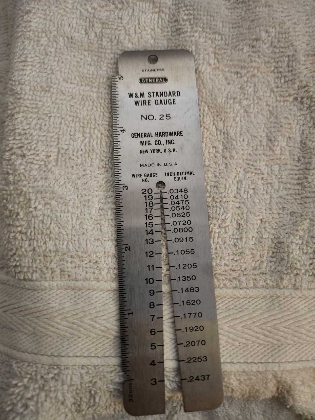 GENERAL W & M VINTAGE WIRE GAUGE NO. 25 STAINLESS STEEL USA ~  