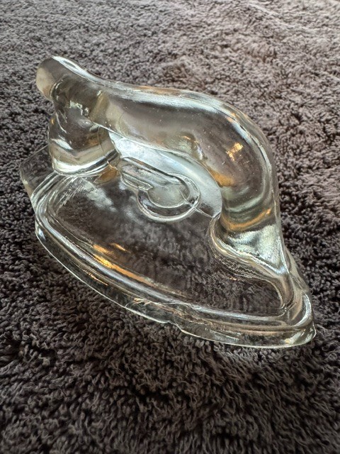 Vintage 1940s Clear Glass Iron Candy Container Figural Iron Paperweight CHIPPED
